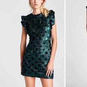 Zara green & navy sequin mini dress